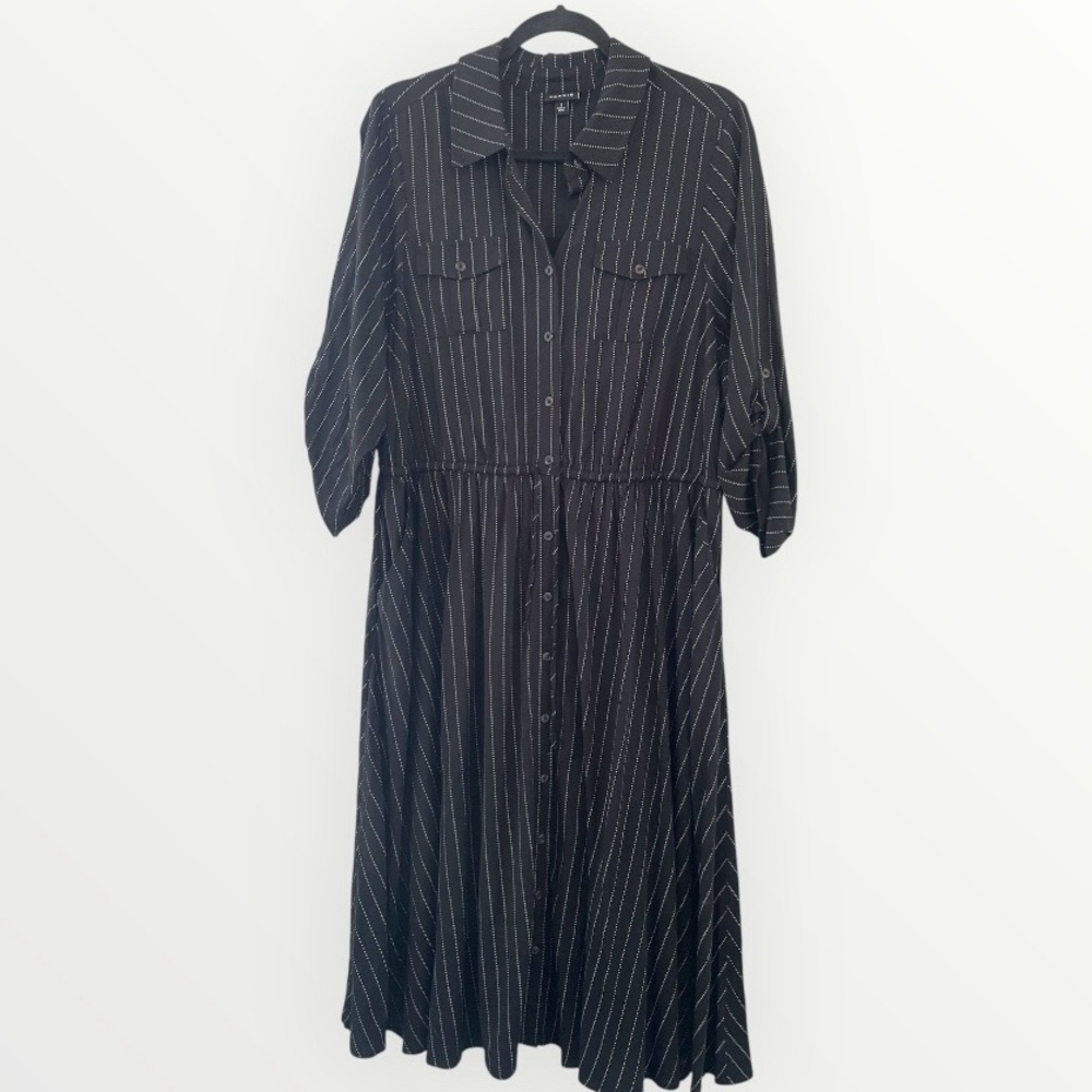 New Torrid Challis Pinstripe Midi Shirt Dress - Picture 5 of 8
